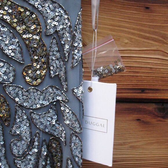 Mac Duggal 5532 Womens Platinum Embellished Illusion Cap Sleeve Column Gown - Picture 12 of 13